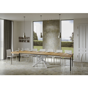 Table Volantis pieds blancs D.90 - Table extensible 140/400x90 cm Volantis frêne blanc pieds blancs