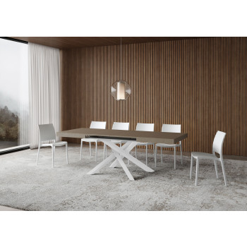 Table Volantis pieds blancs D.90 - Table extensible 140/400x90 cm Volantis frêne blanc pieds blancs