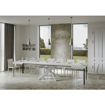 Table Volantis pieds blancs D.90 - Table extensible 140/400x90 cm Volantis frêne blanc pieds blancs
