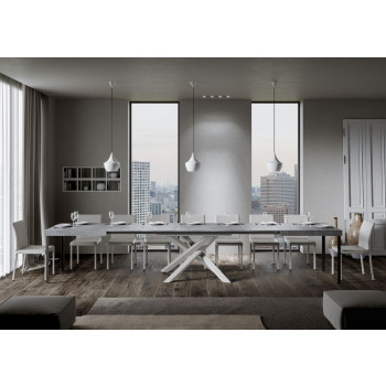 Table Volantis pieds blancs D.90 - Table extensible 160/420x90 cm Volantis frêne blanc pieds blancs