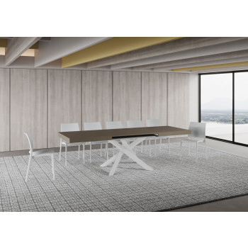 Table Volantis pieds blancs D.90 - Table extensible 160/420x90 cm Volantis frêne blanc pieds blancs