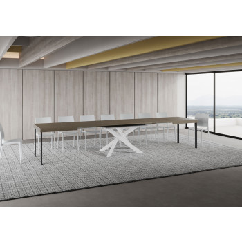 Table Volantis pieds blancs D.90 - Table extensible 160/420x90 cm Volantis frêne blanc pieds blancs