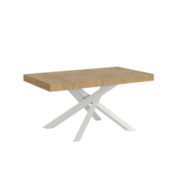 Table Volantis pieds blancs D.90 - Table extensible 160/420x90 cm Volantis frêne blanc pieds blancs