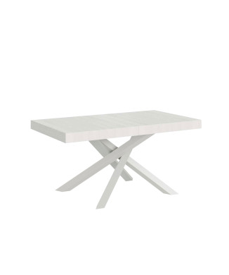 Table Volantis pieds blancs D.90 - Table extensible 160/420x90 cm Volantis frêne blanc pieds blancs