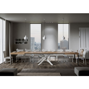 Table Volantis pieds blancs D.90 - Table extensible 180/440x90 cm Volantis frêne blanc pieds blancs
