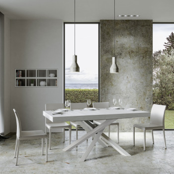 Table Volantis pieds blancs D.90 - Table extensible 180/440x90 cm Volantis frêne blanc pieds blancs