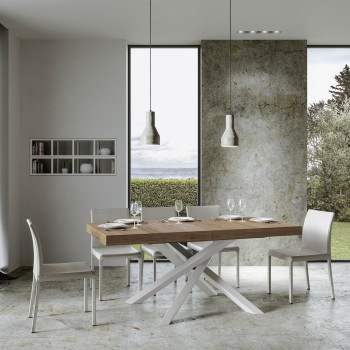 Table Volantis pieds blancs D.90 - Table extensible 200/304x90 cm Volantis frêne blanc pieds blancs