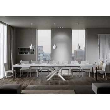 Table Volantis pieds blancs D.90 - Table extensible 200/460x90 cm Volantis frêne blanc pieds blancs