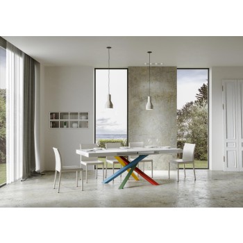 Table Volantis Multicolore - Table Extensible 90x130/234 cm Volantis Frêne Blanc Cadre Multicolore