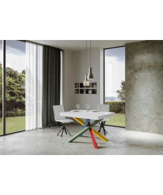 Table Volantis Multicolore - Table Extensible 90x130/234 cm Volantis Frêne Blanc Cadre Multicolore