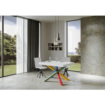 Table Volantis Multicolore - Table Extensible 90x130/234 cm Volantis Frêne Blanc Cadre Multicolore