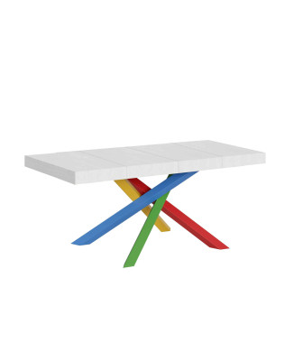 Table Volantis Premium Color 4/B P.90 - Table extensible 140/244x90 cm Volantis Premium frêne blanc pieds multicolores 4/B