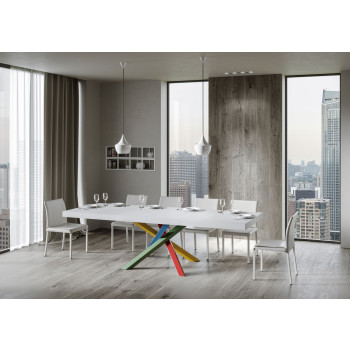 Table Volantis Premium Color 4/B P.90 - Table extensible 140/400x90 cm Volantis Premium frêne blanc pieds multicolores 4/B