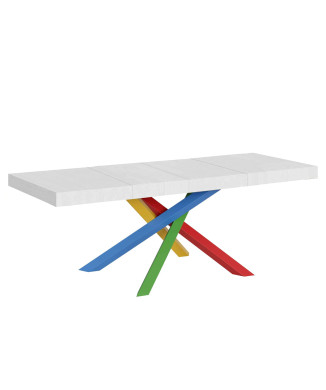 Table Volantis Premium Color 4/B P.90 - Table extensible 160/264x90 cm Volantis Premium frêne blanc pieds multicolores 4/B
