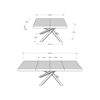 Table Volantis Premium pieds anthracite P.90 - Table extensible 140/244x90 cm Volantis Premium frêne blanc pieds anthracite