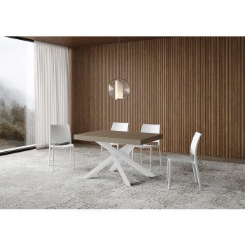 Table Volantis Premium pieds blancs D.90 - Table extensible 120/224x90 cm Volantis Premium frêne blanc pieds blancs