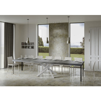 Table Volantis Premium pieds blancs D.90 - Table extensible 120/380x90 cm Volantis Premium frêne blanc pieds blancs