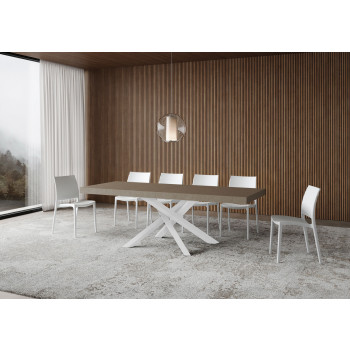 Table Volantis Premium pieds blancs D.90 - Table extensible 120/380x90 cm Volantis Premium frêne blanc pieds blancs