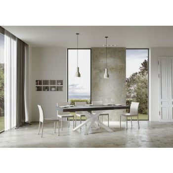 Table Volantis Premium pieds blancs D.90 - Table extensible 130/234x90 cm Volantis Premium frêne blanc pieds blancs