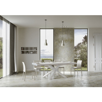 Table Volantis Premium pieds blancs D.90 - Table extensible 130/234x90 cm Volantis Premium frêne blanc pieds blancs