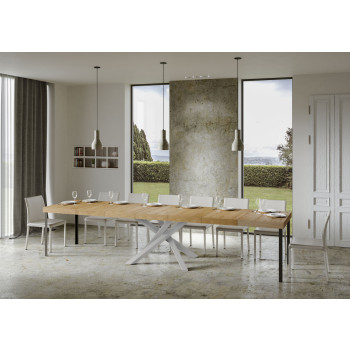 Table Volantis Premium pieds blancs D.90 - Table extensible 130/390x90 cm Volantis Premium frêne blanc pieds blancs