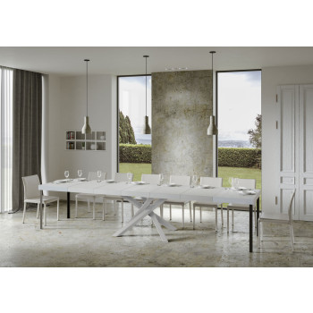 Table Volantis Premium pieds blancs D.90 - Table extensible 130/390x90 cm Volantis Premium frêne blanc pieds blancs