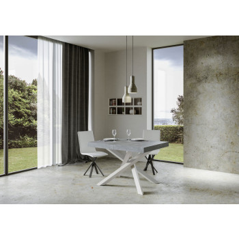 Table Volantis Premium pieds blancs D.90 - Table extensible 140/244x90 cm Volantis Premium frêne blanc pieds blancs