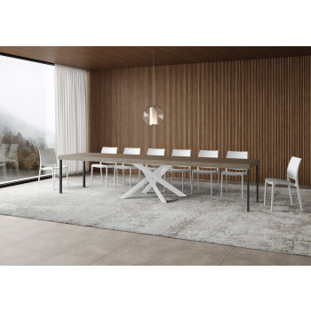 Table Volantis Premium pieds blancs D.90 - Table extensible 140/400x90 cm Volantis Premium frêne blanc pieds blancs