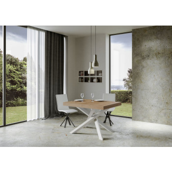 Table Volantis Premium pieds blancs D.90 - Table extensible 140/400x90 cm Volantis Premium frêne blanc pieds blancs