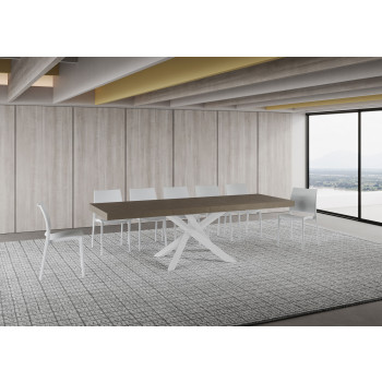 Table Volantis Premium pieds blancs D.90 - Table extensible 160/264x90 cm Volantis Premium frêne blanc pieds blancs