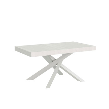 Table Volantis Premium pieds blancs D.90 - Table extensible 160/264x90 cm Volantis Premium frêne blanc pieds blancs