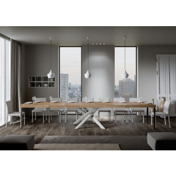 Table Volantis Premium pieds blancs D.90 - Table extensible 160/420x90 cm Volantis Premium frêne blanc pieds blancs