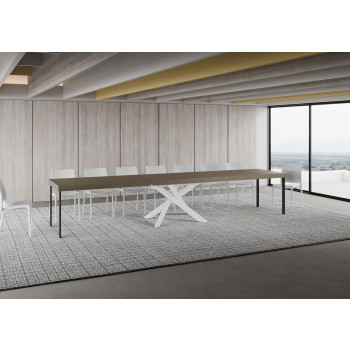 Table Volantis Premium pieds blancs D.90 - Table extensible 160/420x90 cm Volantis Premium frêne blanc pieds blancs