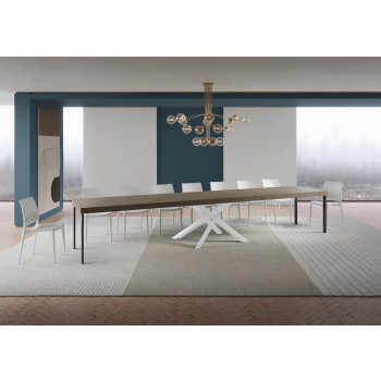 Table Volantis Premium pieds blancs D.90 - Table extensible 200/460x90 cm Volantis Premium frêne blanc pieds blancs
