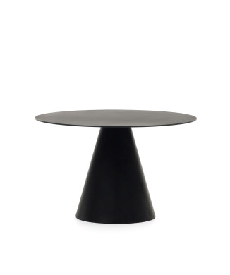 Table Wilshire en verre trempé et métal peint en noir Ø 120 cm