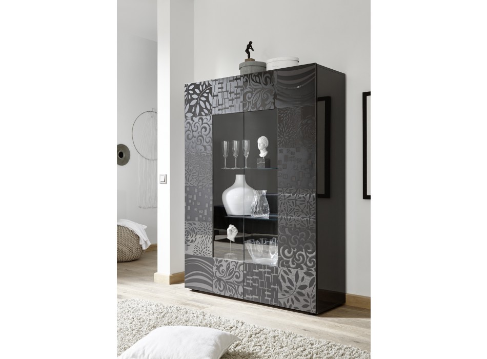Vitrine 2 portes MIRO, 121x166x43 cm, gris